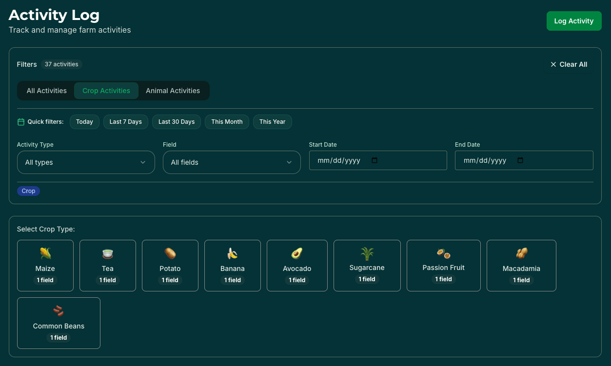 Specialized activity form with photo attachments
